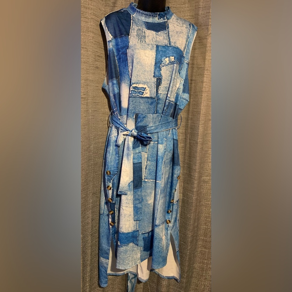 Blue and white plus size dress